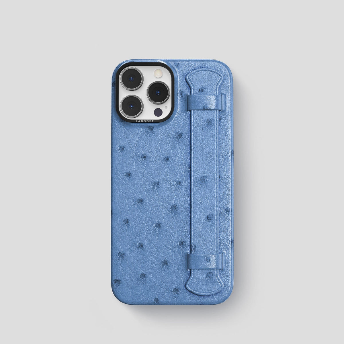 Navy-Blue iPhone 13 Pro Handle Case Ostrich with Black Metal -1 | Navy-Blue-Black