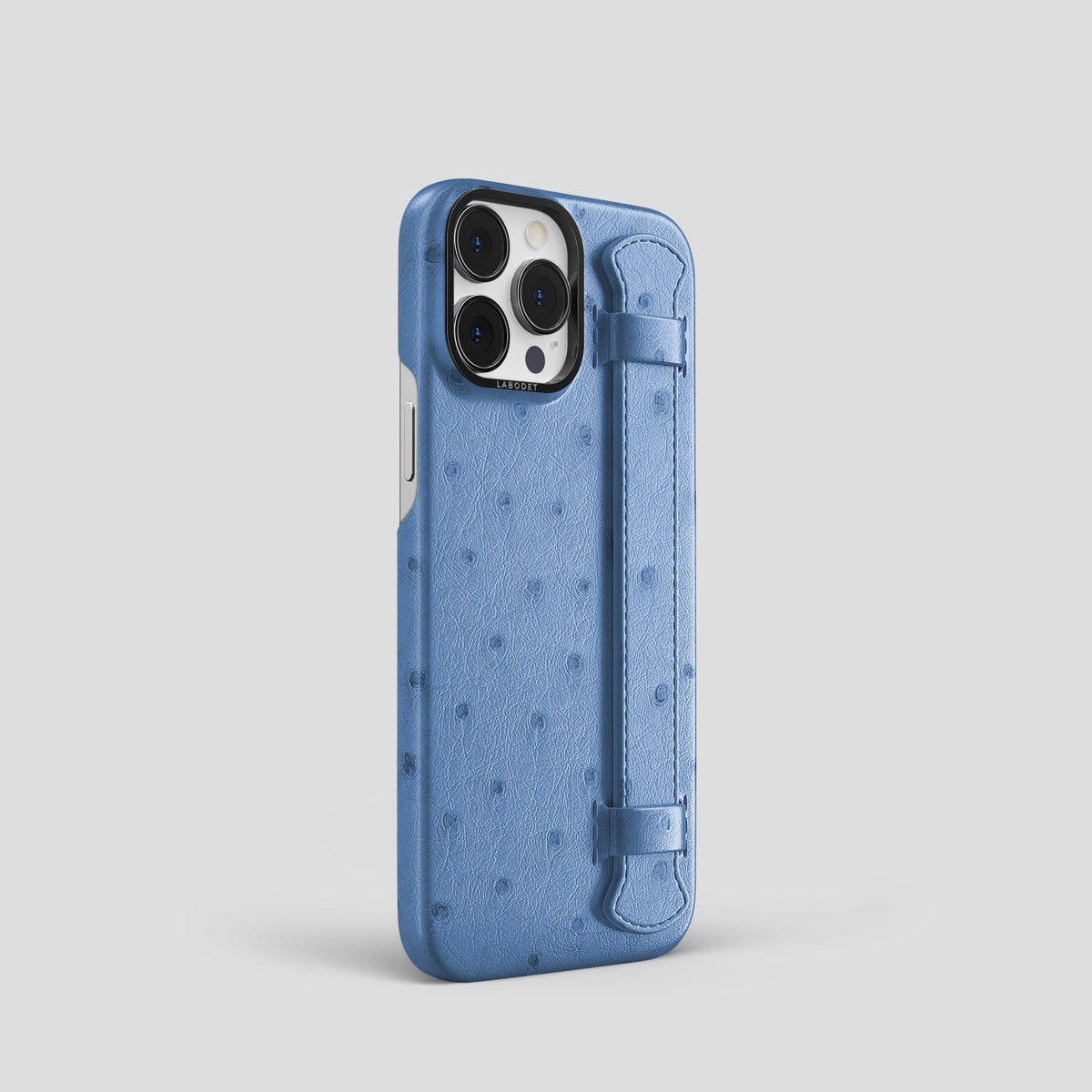 Navy-Blue iPhone 13 Pro Handle Case Ostrich with Black Metal -2 | Navy-Blue-Black