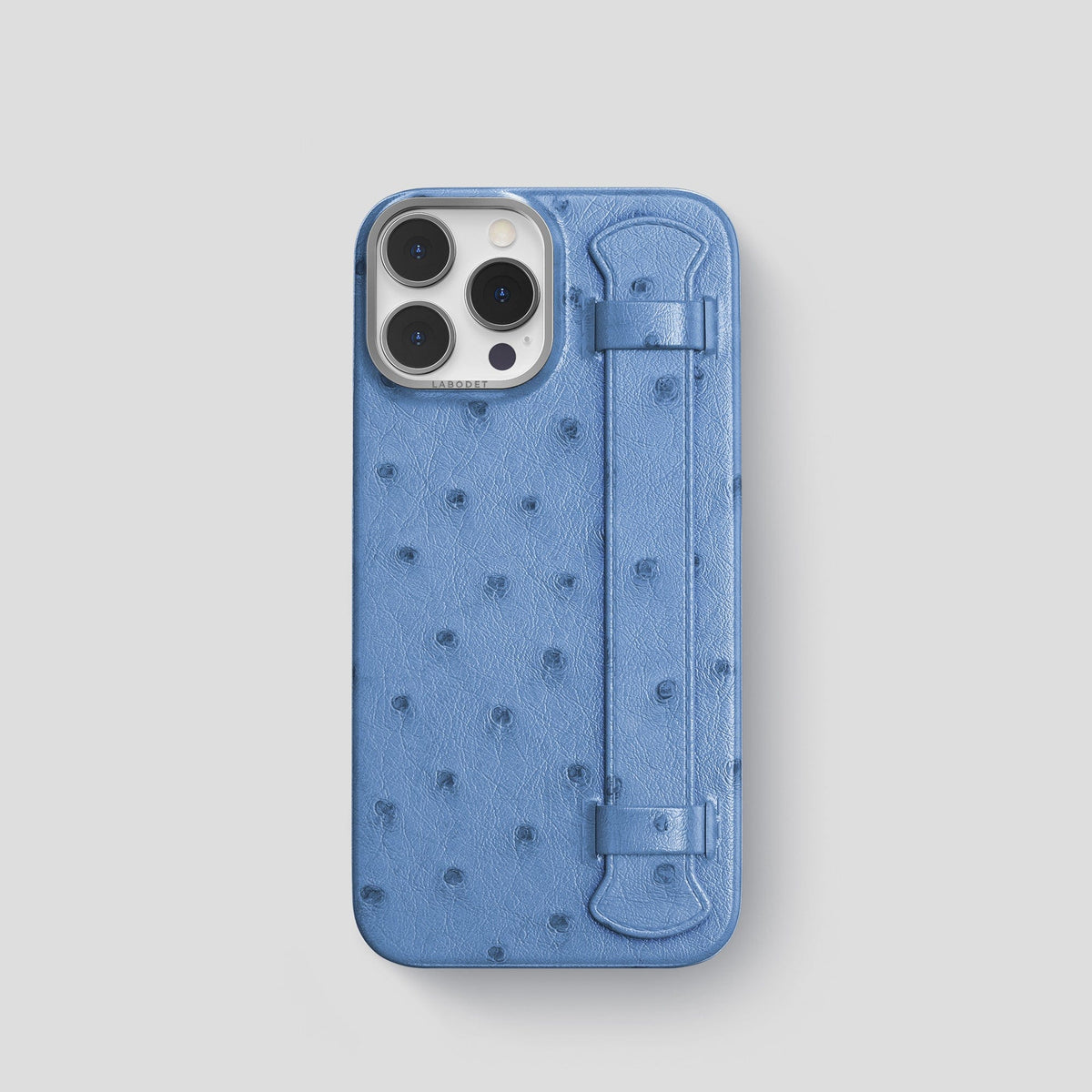 Navy-Blue iPhone 13 Pro Handle Case Ostrich with Steel Metal -1 | Navy-Blue-Steel