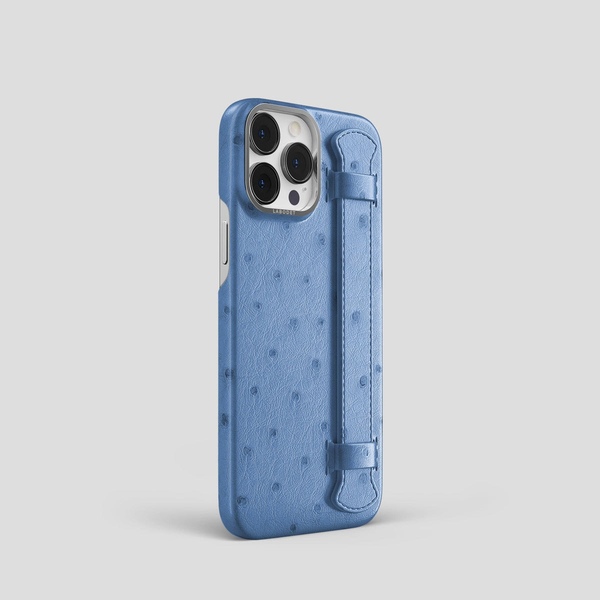 Navy-Blue iPhone 13 Pro Handle Case Ostrich with Steel Metal -2 | Navy-Blue-Steel