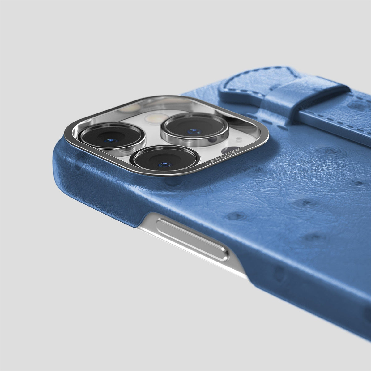 Navy-Blue iPhone 13 Pro Handle Case Ostrich with Steel Metal -6 | Navy-Blue-Steel