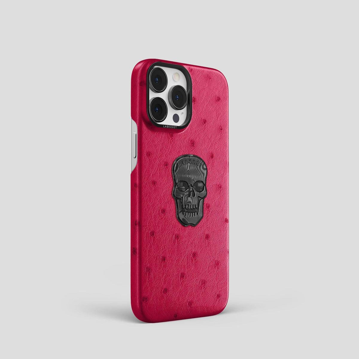Bordeaux iPhone 13 Pro Classic Case Ostrich with Black Metal -2 | Bordeaux-Black
