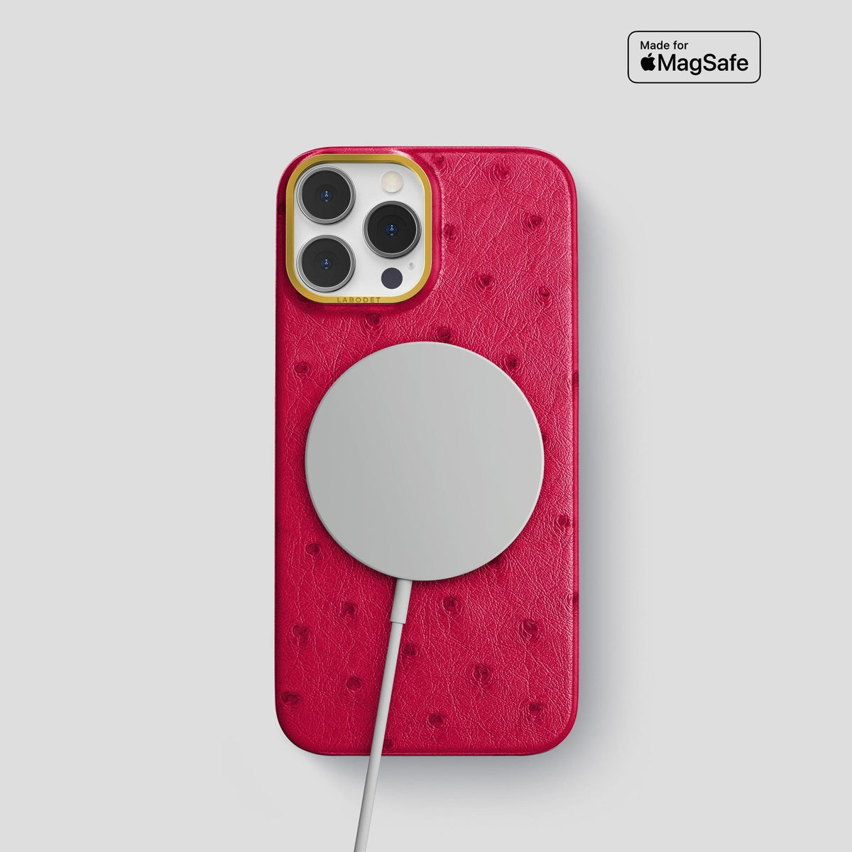 Bordeaux iPhone 13 Pro Classic Case Ostrich with Gold Metal -5 | Bordeaux-Gold