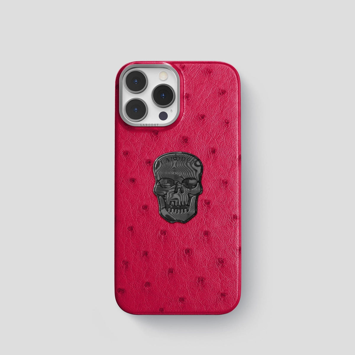 Bordeaux iPhone 13 Pro Classic Case Ostrich with Steel Metal -1 | Bordeaux-Steel