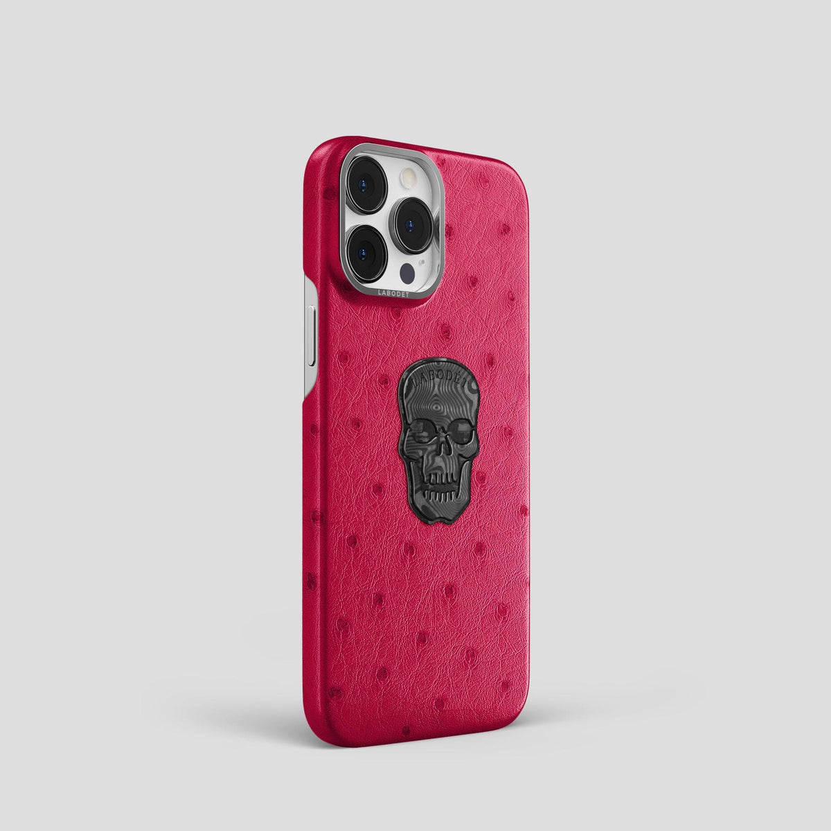 Bordeaux iPhone 13 Pro Classic Case Ostrich with Steel Metal -2 | Bordeaux-Steel