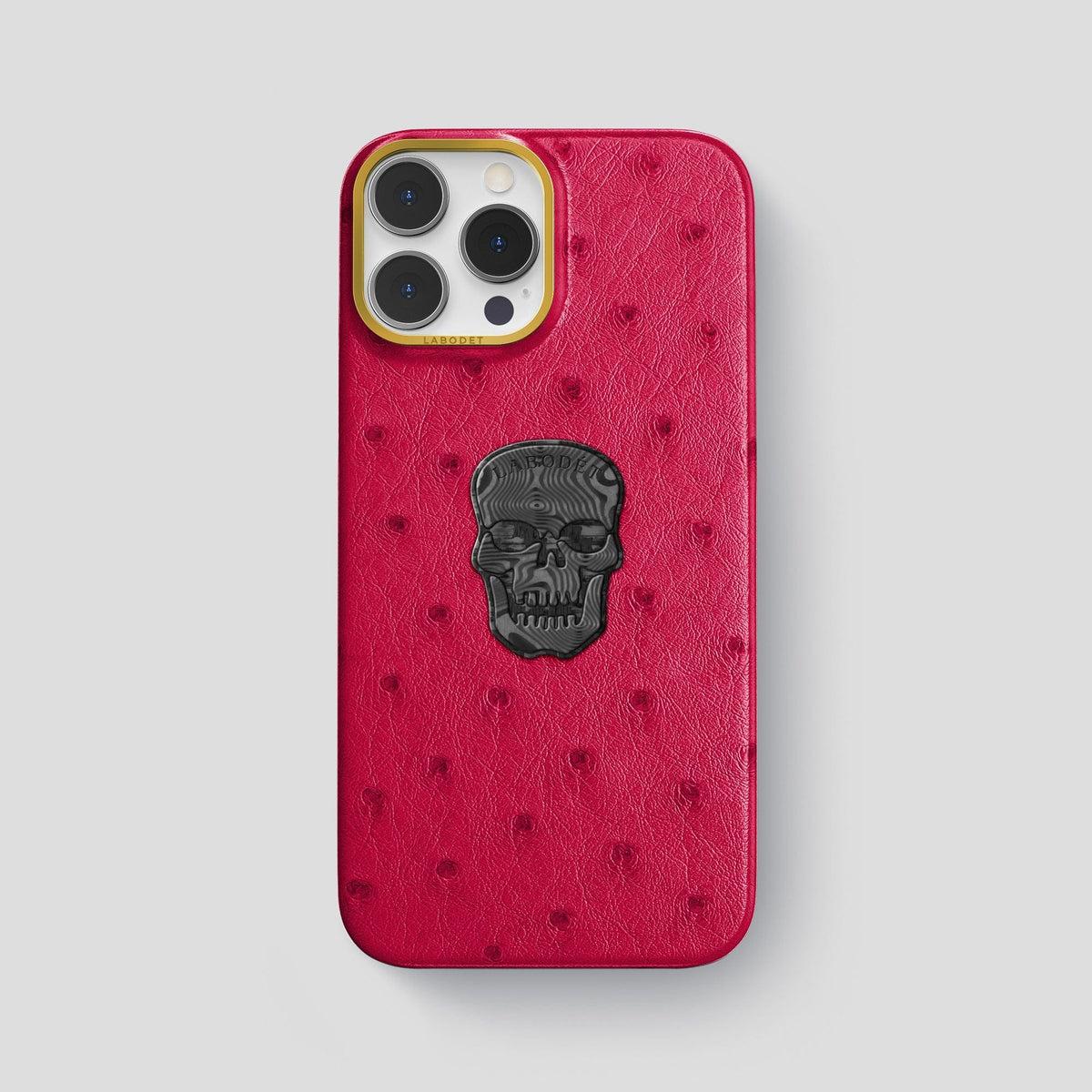 Bordeaux iPhone 13 Pro Classic Case Ostrich with Gold Metal -1 | Bordeaux-Gold