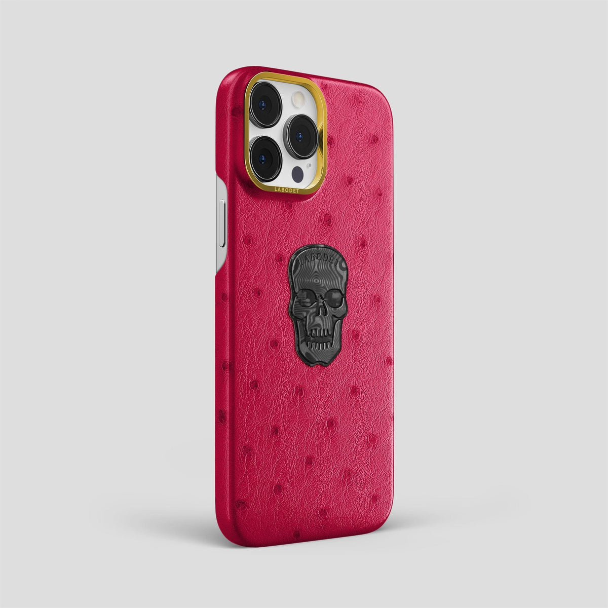 Bordeaux iPhone 13 Pro Classic Case Ostrich with Gold Metal -2 | Bordeaux-Gold
