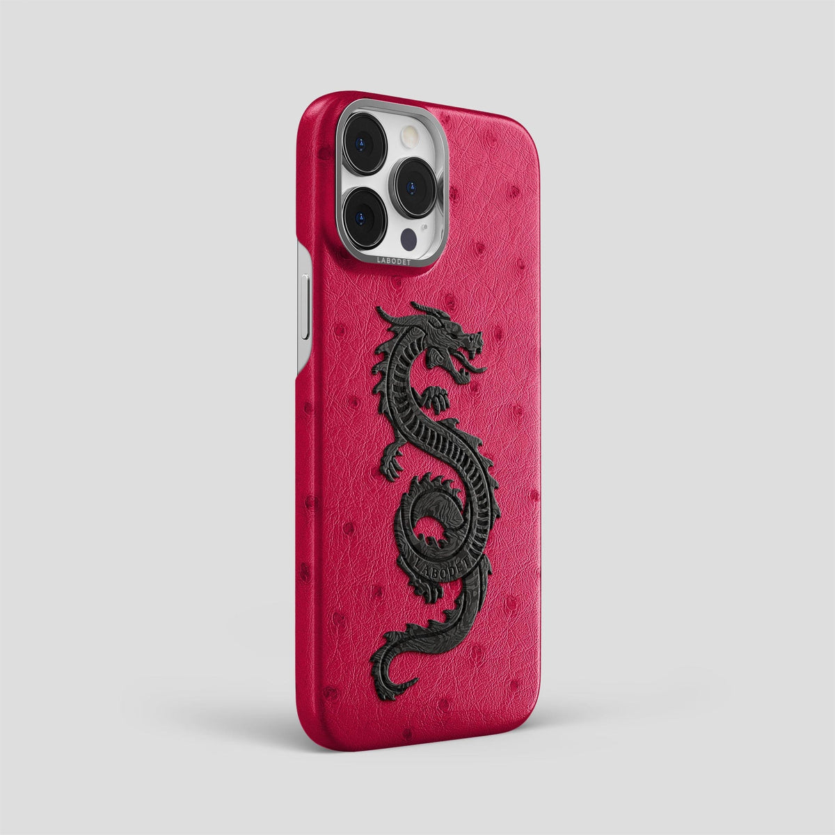 Bordeaux iPhone 13 Pro Max Classic Case Ostrich with Steel Metal -2 | Bordeaux-Steel