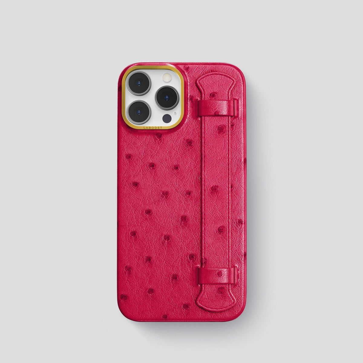 Bordeaux iPhone 13 Pro Handle Case Ostrich with Gold Metal -1 | Bordeaux-Gold