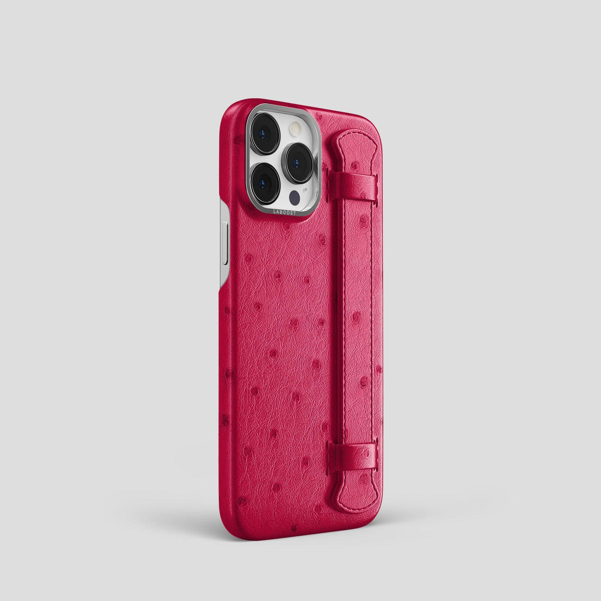 Bordeaux iPhone 13 Pro Handle Case Ostrich with Steel Metal -2 | Bordeaux-Steel