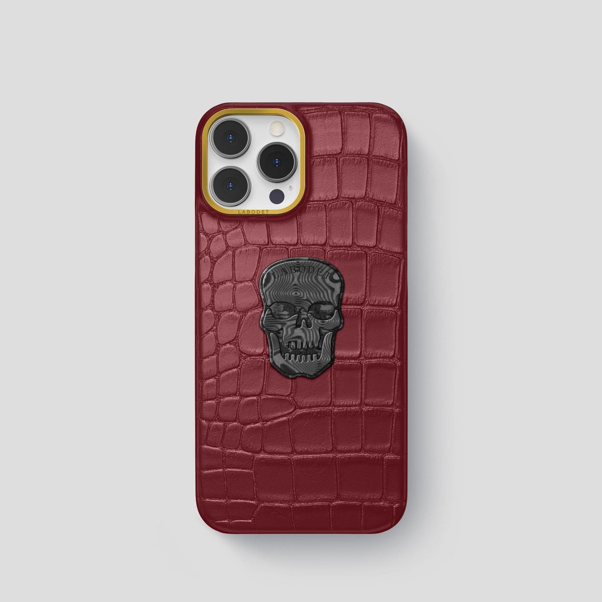 Burgundy iPhone 13 Pro Classic Case Alligator with Gold Metal -1 | Burgundy-Gold