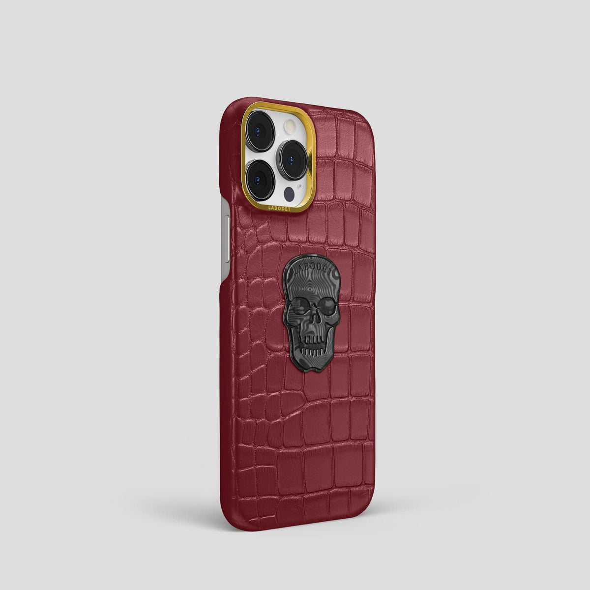 Burgundy iPhone 13 Pro Classic Case Alligator with Gold Metal -2 | Burgundy-Gold