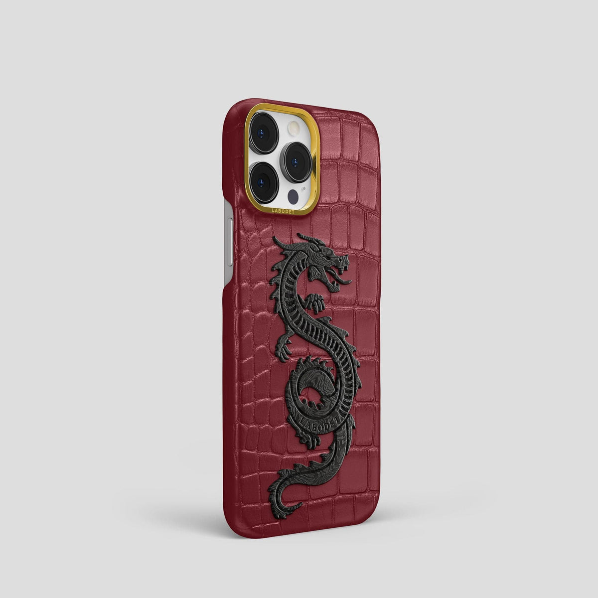 Burgundy iPhone 13 Pro Classic Case Alligator with Gold Metal -2 | Burgundy-Gold