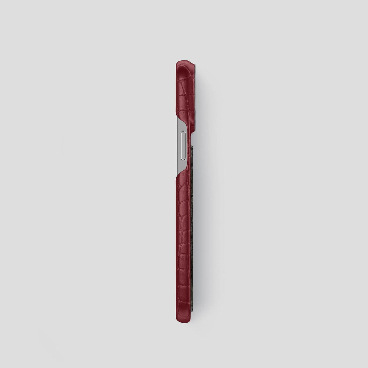 Burgundy iPhone 13 Pro Classic Case Alligator with Steel Metal -3 | Burgundy-Steel