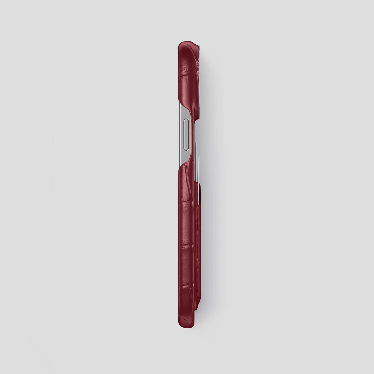 Burgundy iPhone 13 Pro Max Card Case Alligator with Steel Metal -3 | Burgundy-Steel