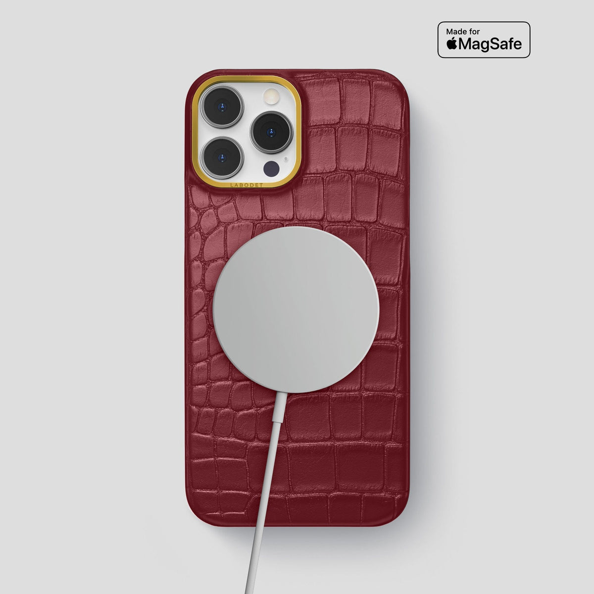Burgundy iPhone 13 Pro Max Classic Case Alligator with Gold Metal -4 | Burgundy-Gold