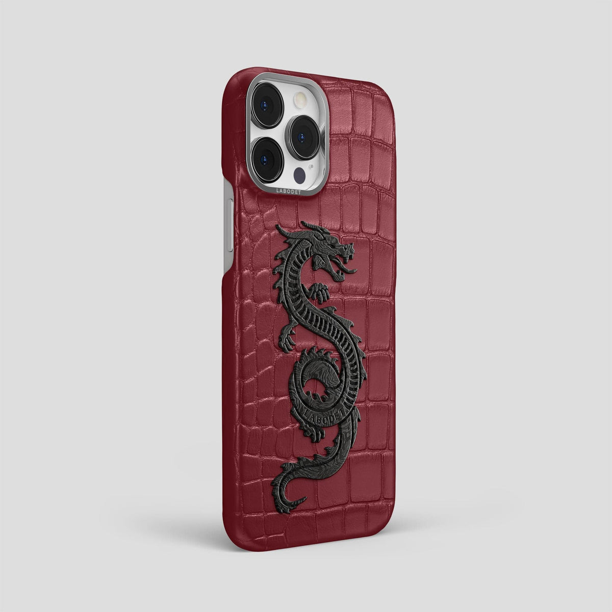 Burgundy iPhone 13 Pro Max Classic Case Alligator with Steel Metal -2 | Burgundy-Steel