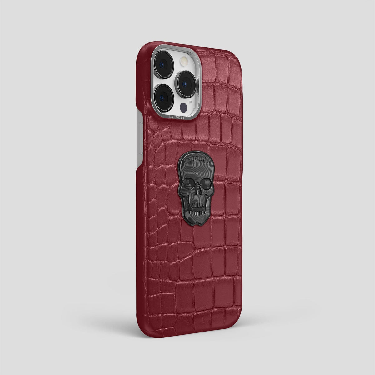 Burgundy iPhone 13 Pro Max Classic Case Alligator with Steel Metal -2 | Burgundy-Steel