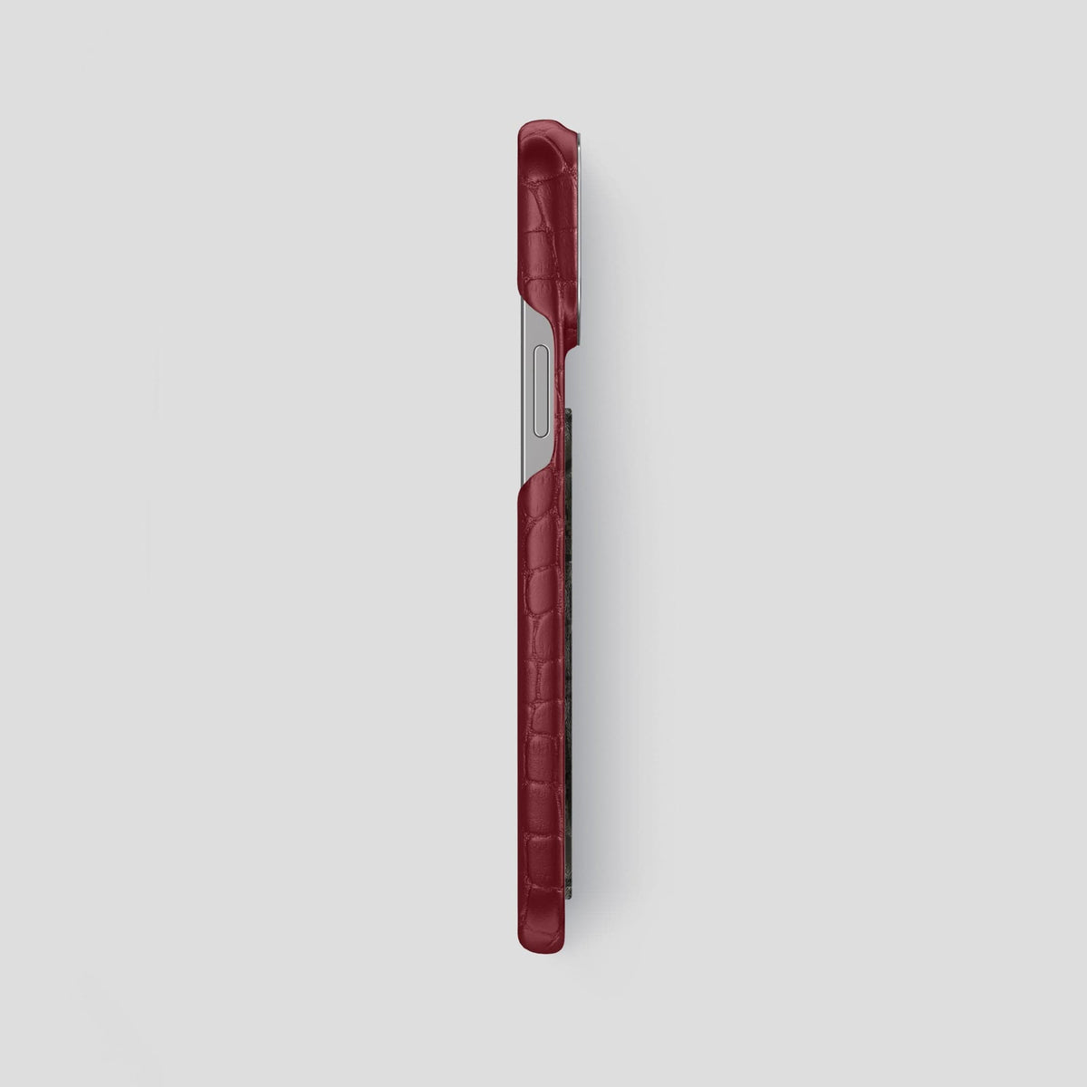 Burgundy iPhone 13 Pro Max Classic Case Alligator with Steel Metal -3 | Burgundy-Steel