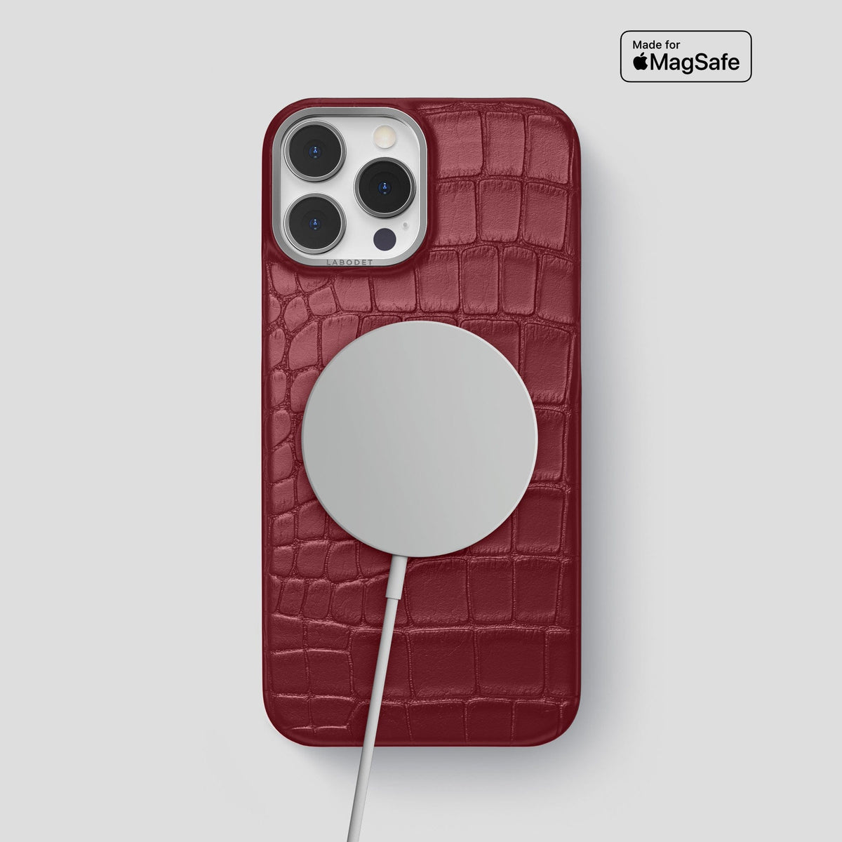 Burgundy iPhone 13 Pro Max Classic Case Alligator with Steel Metal -4 | Burgundy-Steel