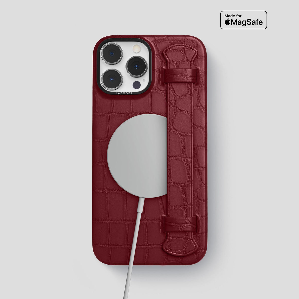Burgundy iPhone 13 Pro Max Strap Case Alligator with Black Metal -4 | Burgundy-Black