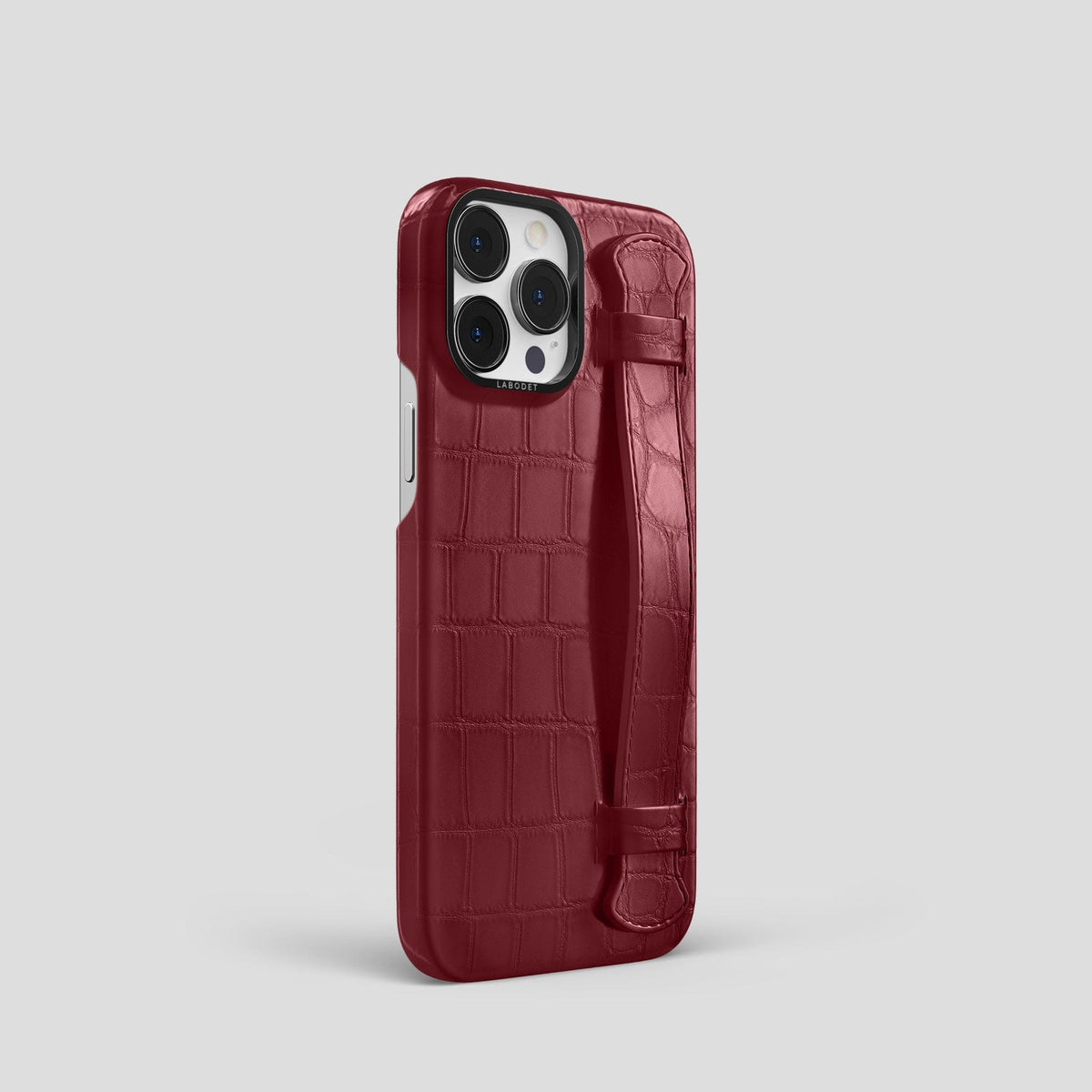 Burgundy iPhone 13 Pro Strap Case Alligator with Black Metal -2 | Burgundy-Black