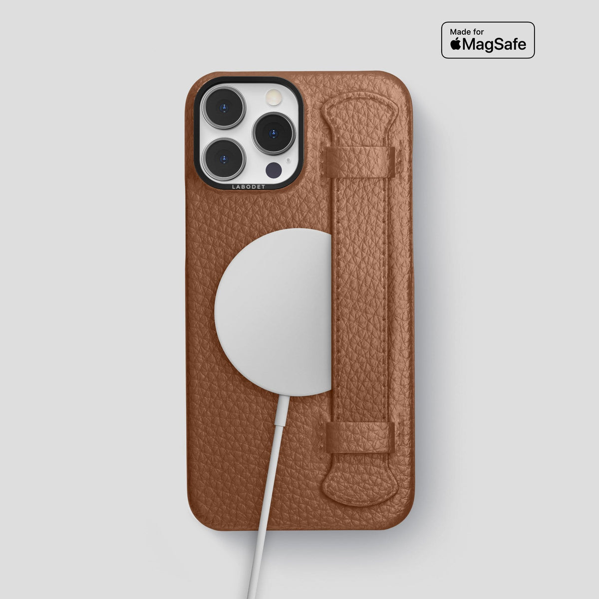 Caramel iPhone 13 Pro Max Strap Case Calf with Black Metal -5 | Caramel-Black