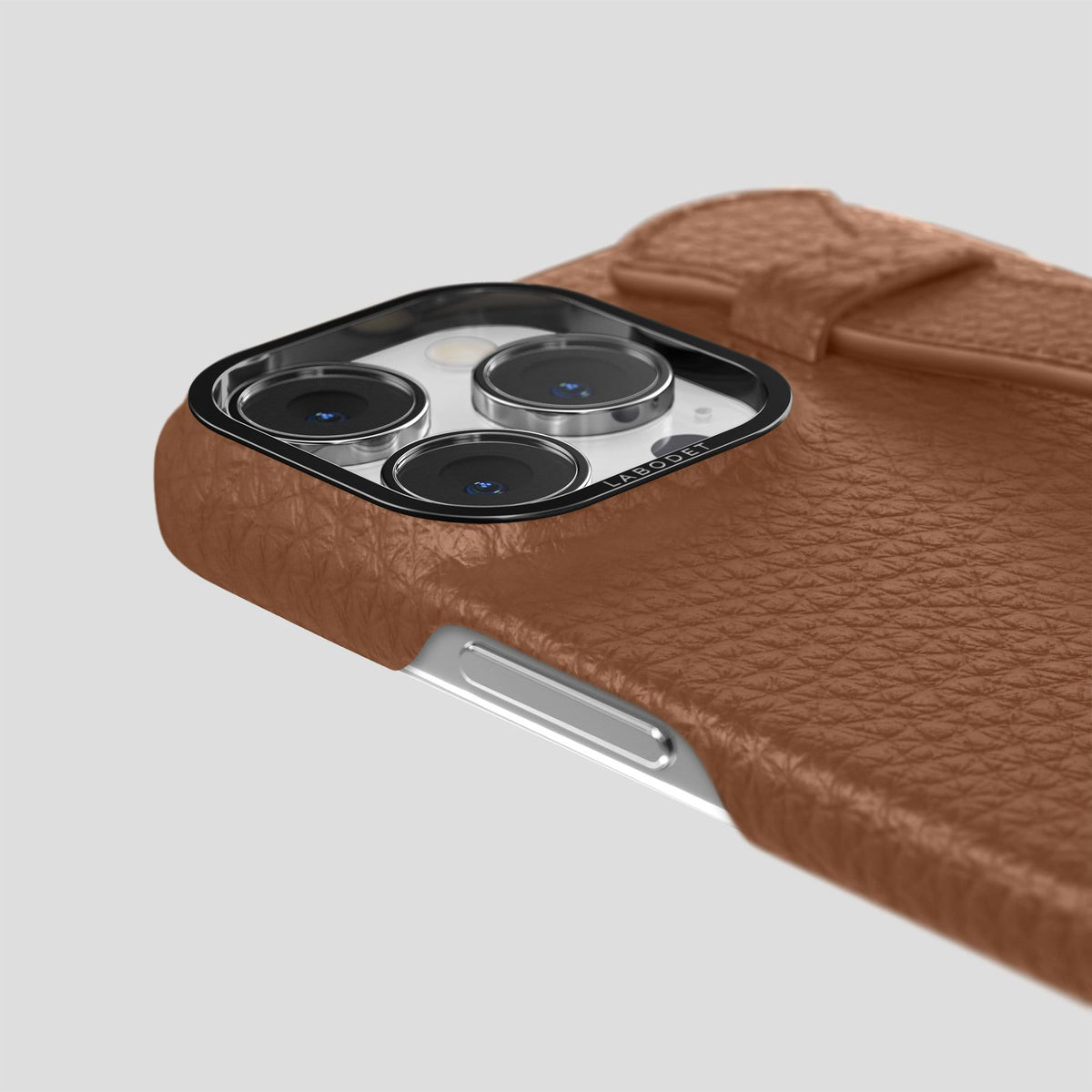 Caramel iPhone 13 Pro Max Strap Case Calf with Black Metal -6 | Caramel-Black