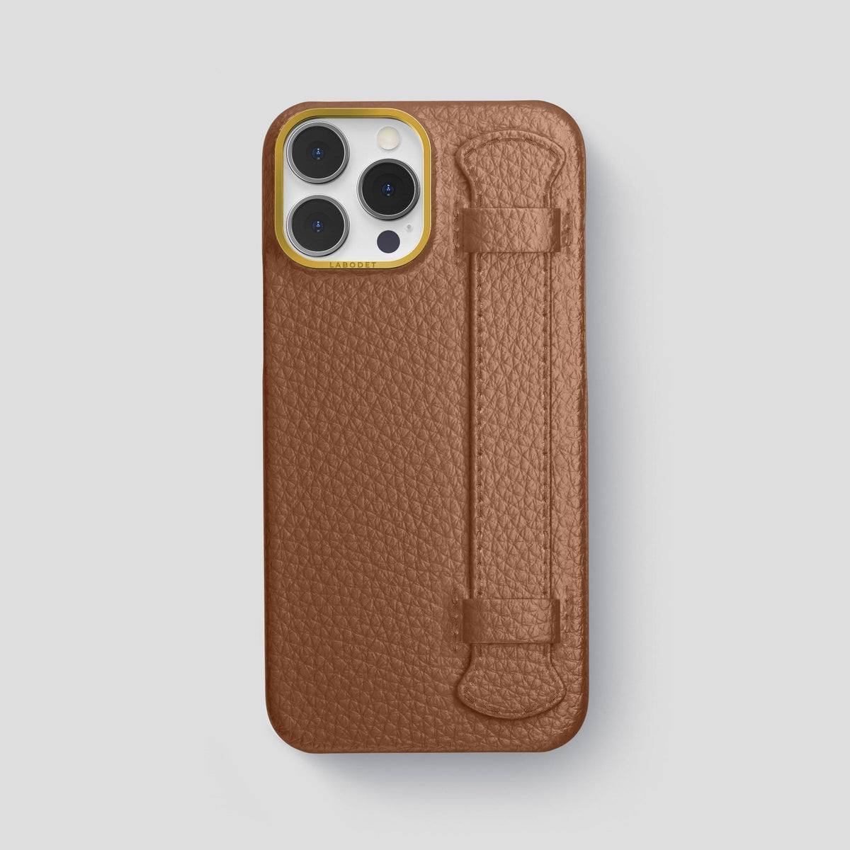 Caramel iPhone 13 Pro Max Strap Case Calf with Gold Metal -1 | Caramel-Gold