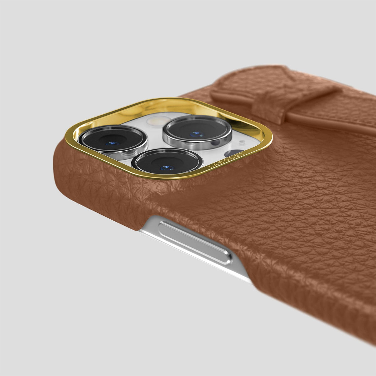 Caramel iPhone 13 Pro Max Strap Case Calf with Gold Metal -6 | Caramel-Gold
