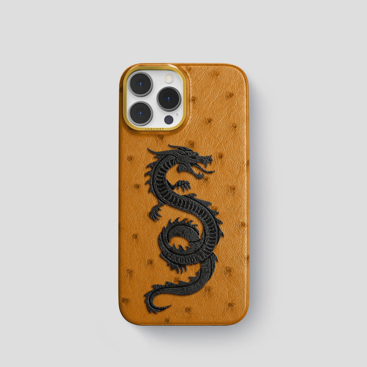 Chestnut iPhone 13 Pro Classic Case Ostrich with Gold Metal -1 | Chestnut-Gold