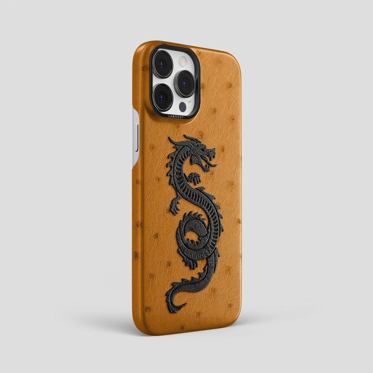 Chestnut iPhone 13 Pro Max Classic Case Ostrich with Black Metal -2 | Chestnut-Black