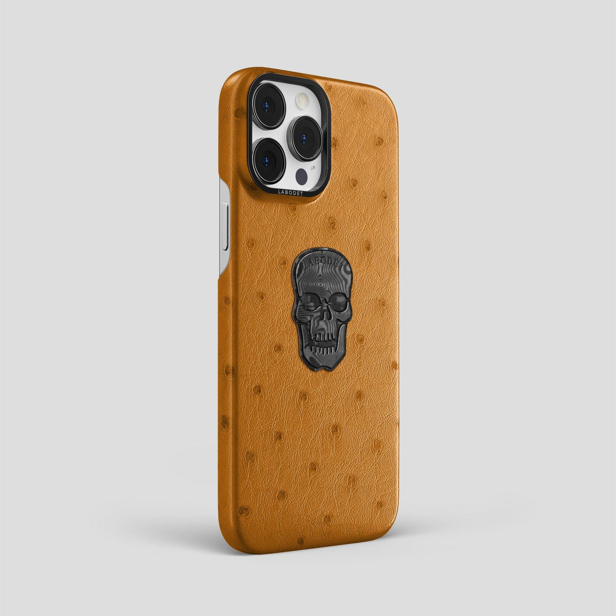 Chestnut iPhone 13 Pro Classic Case Ostrich with Black Metal -2 | Chestnut-Black