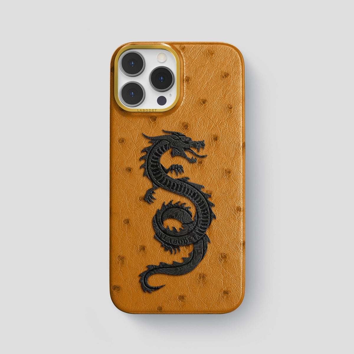 Chestnut iPhone 13 Pro Max Classic Case Ostrich with Gold Metal -1 | Chestnut-Gold