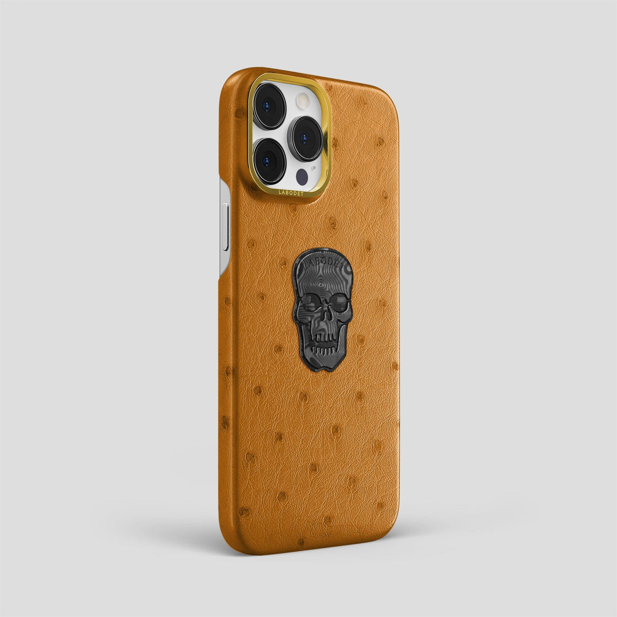 Chestnut iPhone 13 Pro Classic Case Ostrich with Gold Metal -2 | Chestnut-Gold