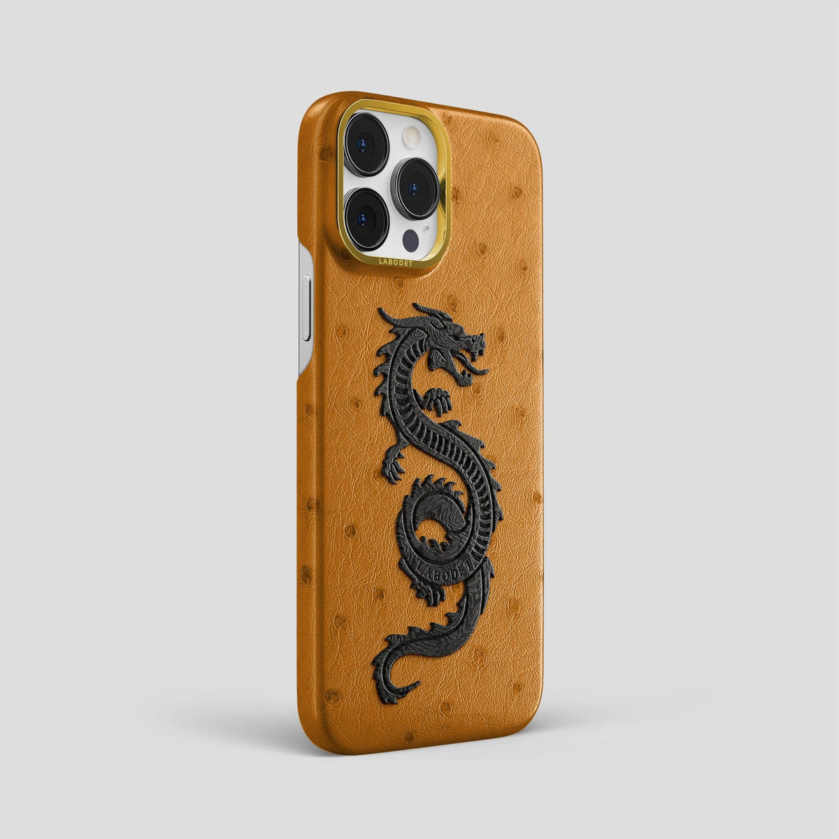 Chestnut iPhone 13 Pro Max Classic Case Ostrich with Gold Metal -2 | Chestnut-Gold