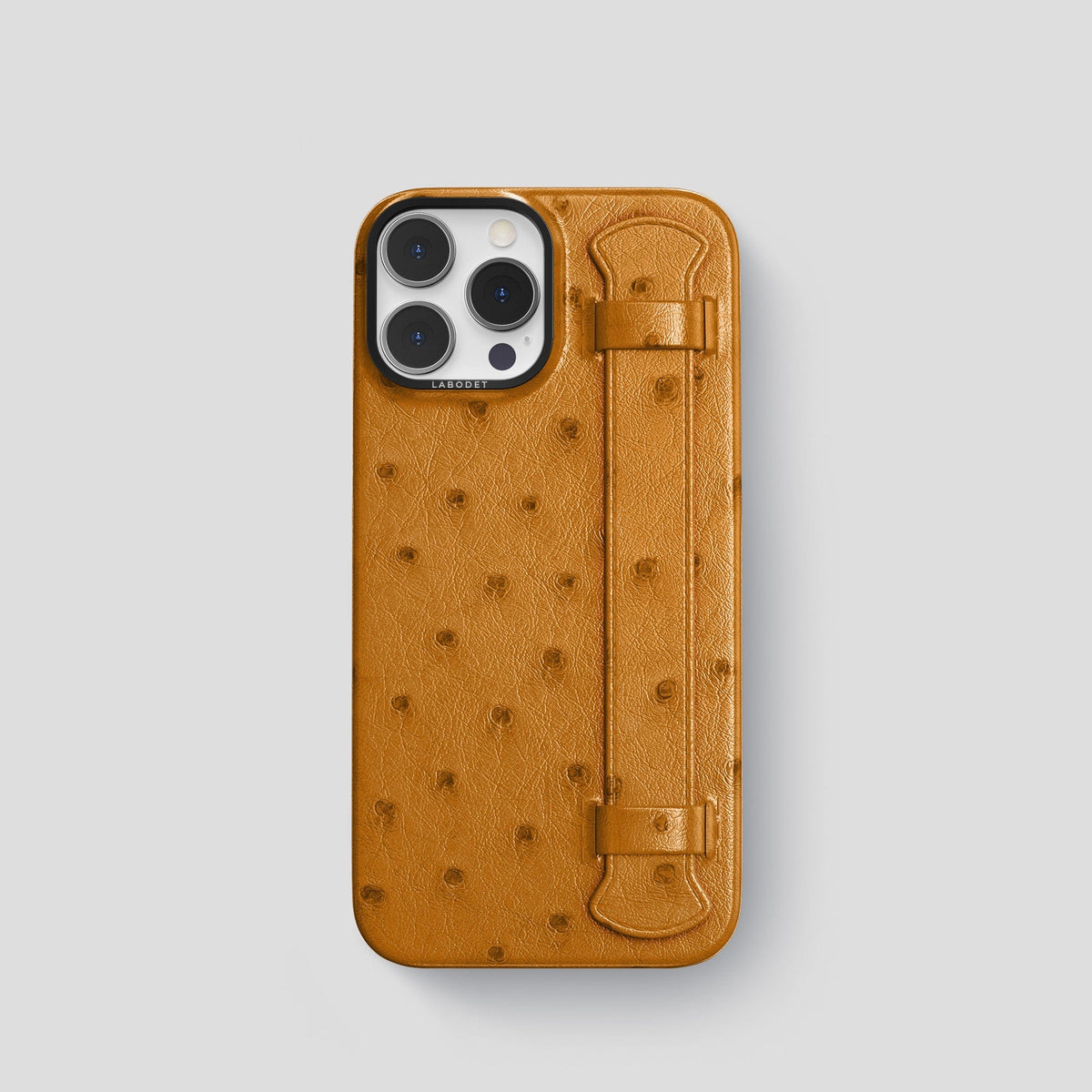 Chestnut iPhone 13 Pro Handle Case Ostrich with Black Metal -1 | Chestnut-Black