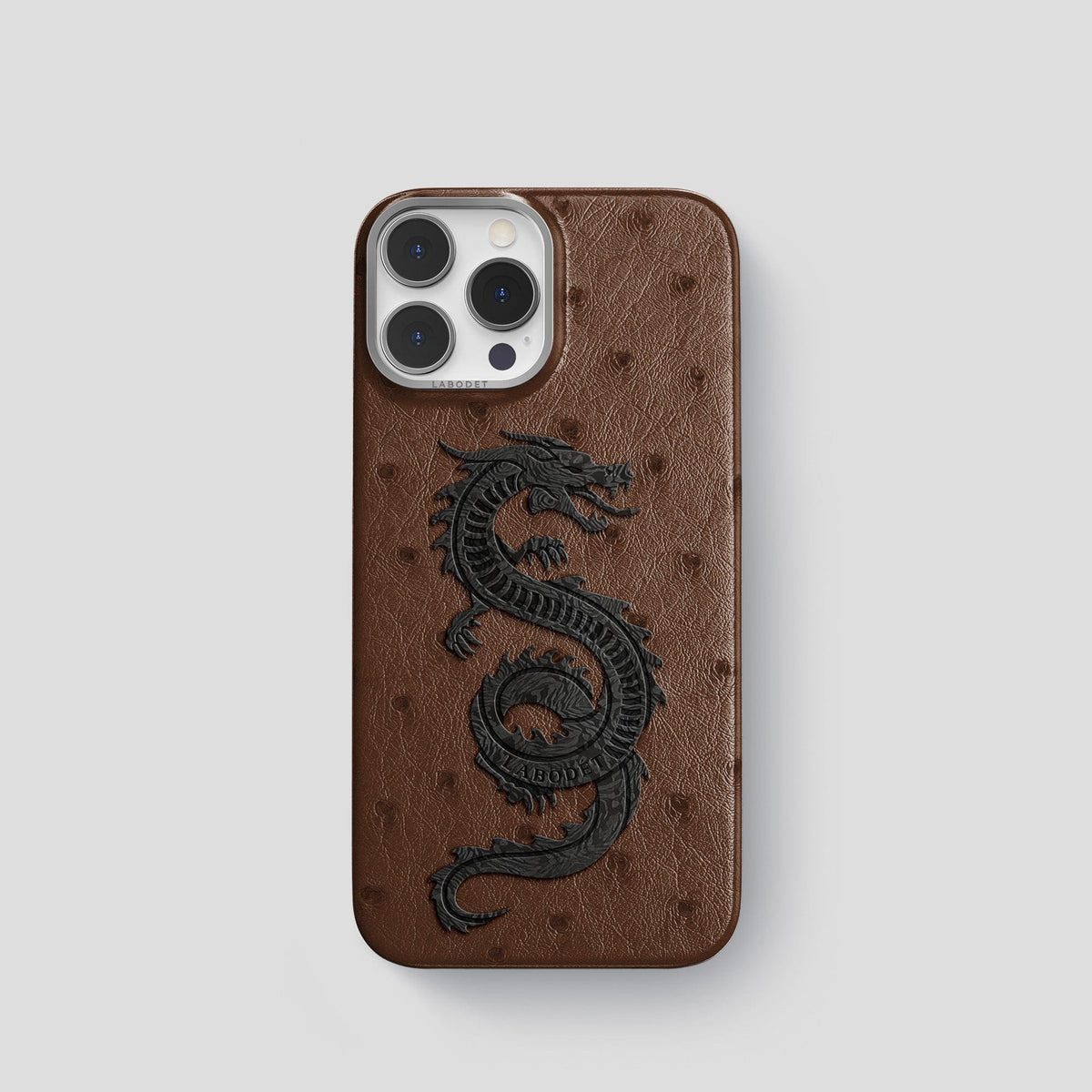 Chocolate iPhone 13 Pro Classic Case Ostrich with Steel Metal -1 | Chocolate-Steel