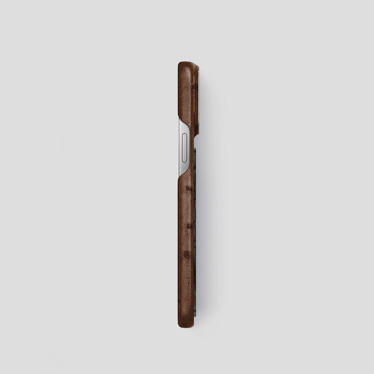 Chocolate iPhone 13 Pro Classic Case Ostrich with Steel Metal -3 | Chocolate-Steel