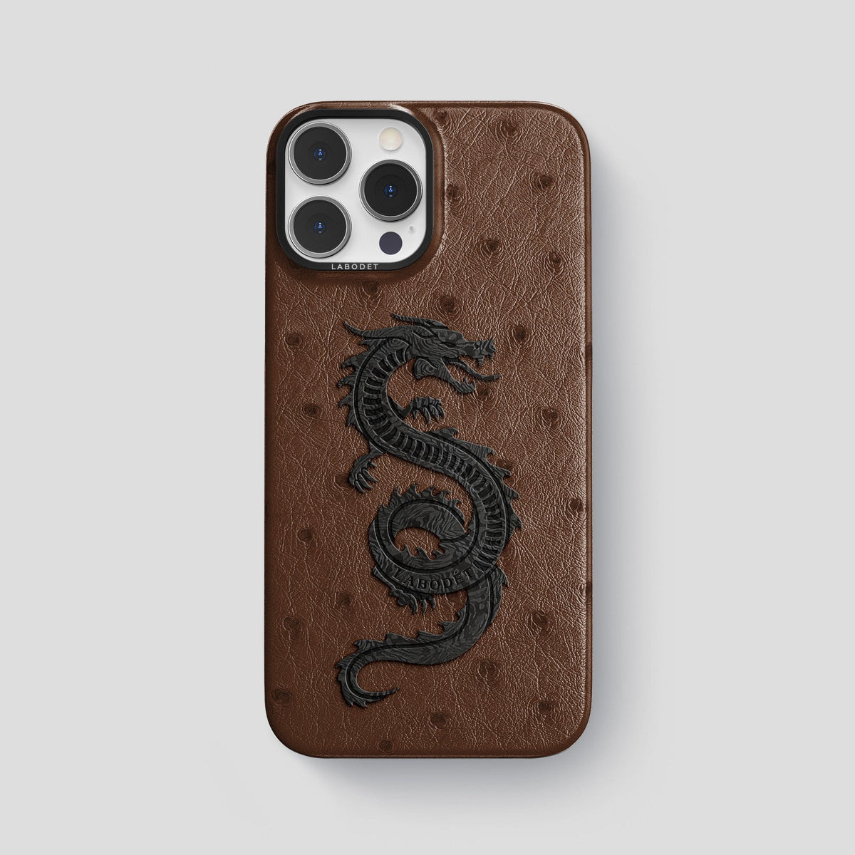 Chocolate iPhone 13 Pro Max Classic Case Ostrich with Black Metal -1 | Chocolate-Black