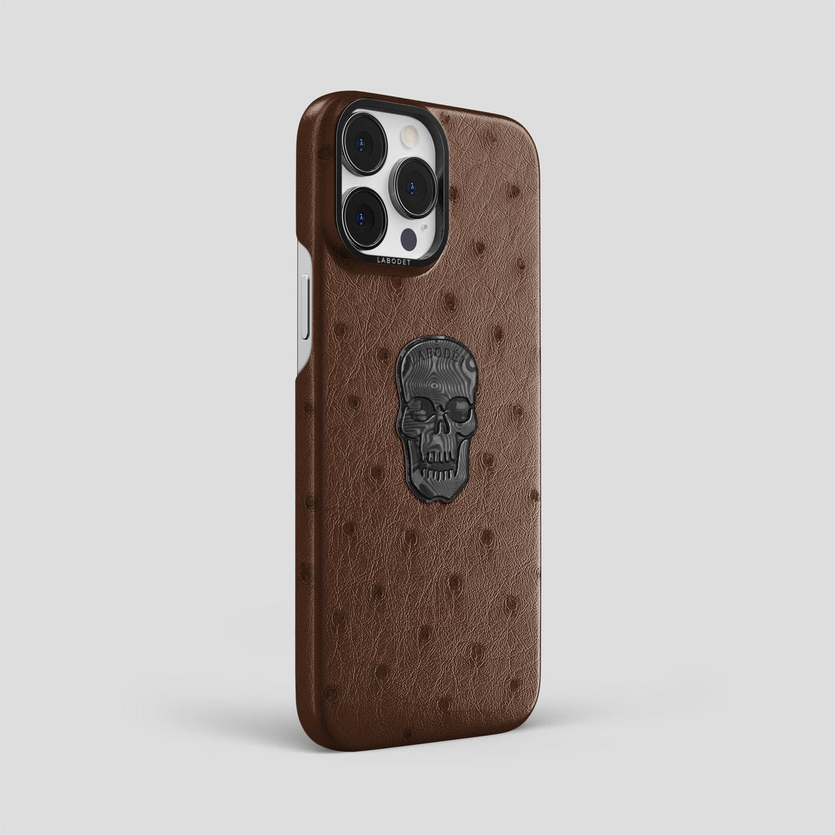 Chocolate iPhone 13 Pro Classic Case Ostrich with Black Metal -2 | Chocolate-Black