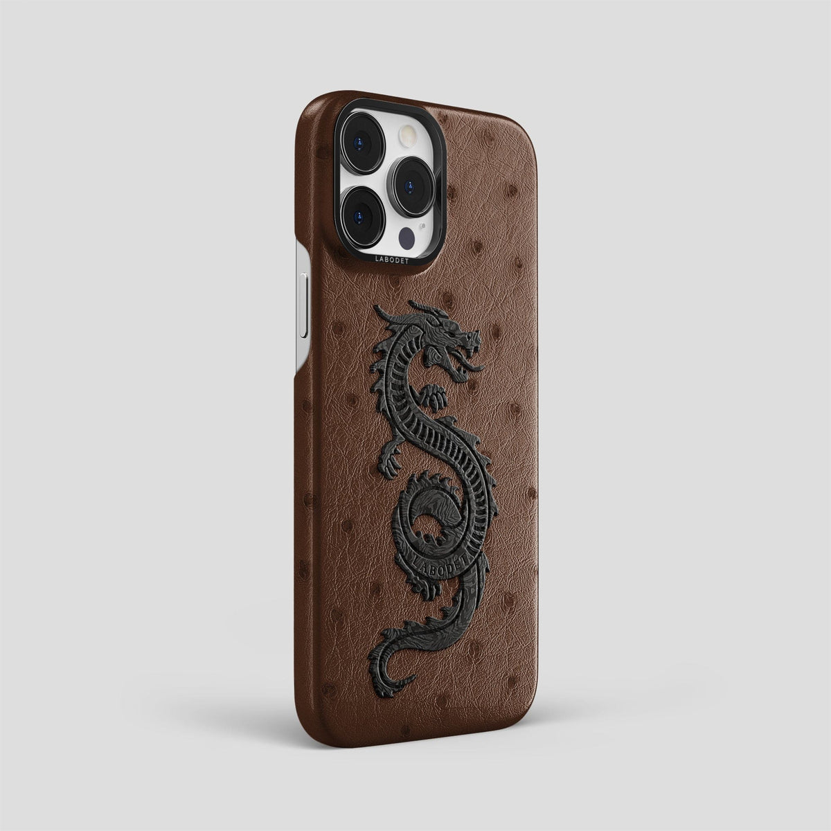 Chocolate iPhone 13 Pro Max Classic Case Ostrich with Black Metal -2 | Chocolate-Black