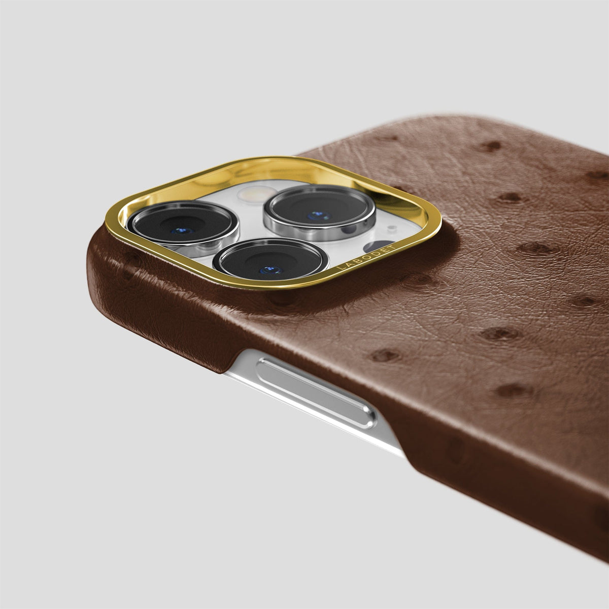 Chocolate iPhone 13 Pro Max Classic Case Ostrich with Gold Metal -6 | Chocolate-Gold