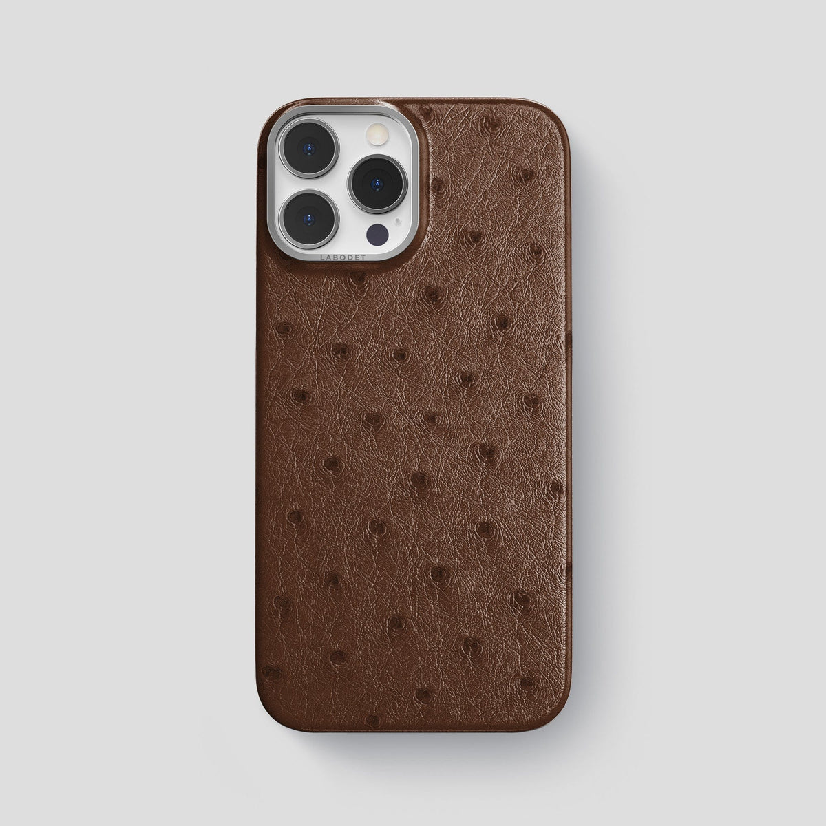 Chocolate iPhone 13 Pro Max Classic Case Ostrich with Steel Metal -1 | Chocolate-Steel