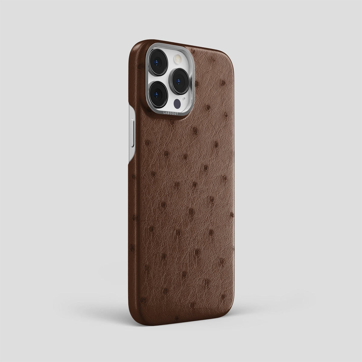 Chocolate iPhone 13 Pro Max Classic Case Ostrich with Steel Metal -2 | Chocolate-Steel