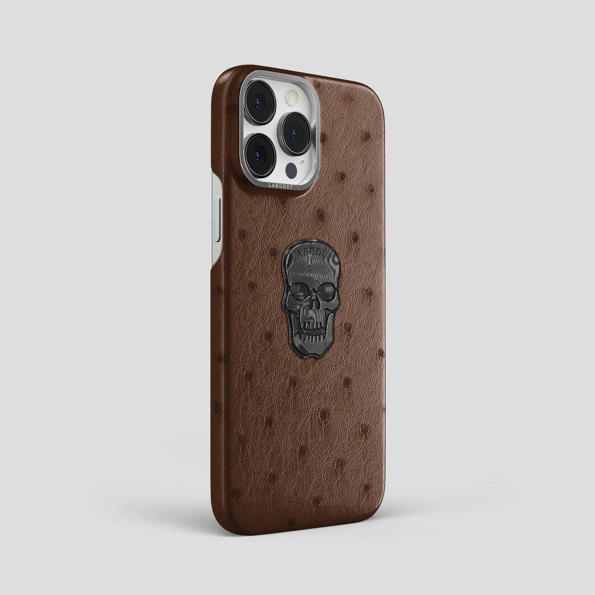 Chocolate iPhone 13 Pro Classic Case Ostrich with Steel Metal -2 | Chocolate-Steel