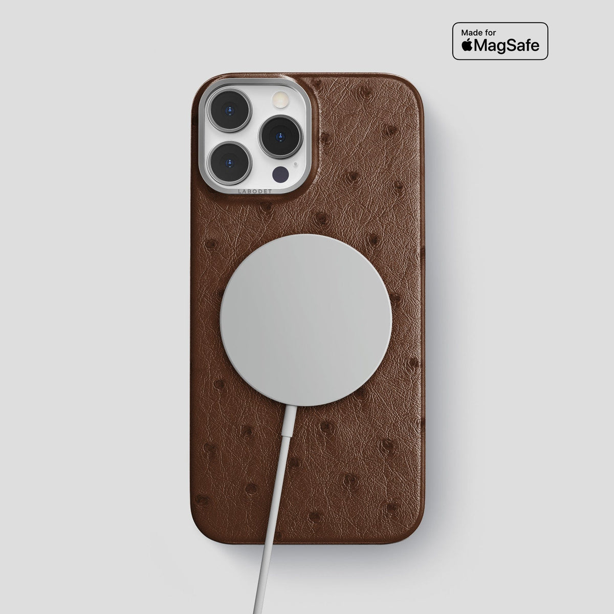 Chocolate iPhone 13 Pro Max Classic Case Ostrich with Steel Metal -5 | Chocolate-Steel