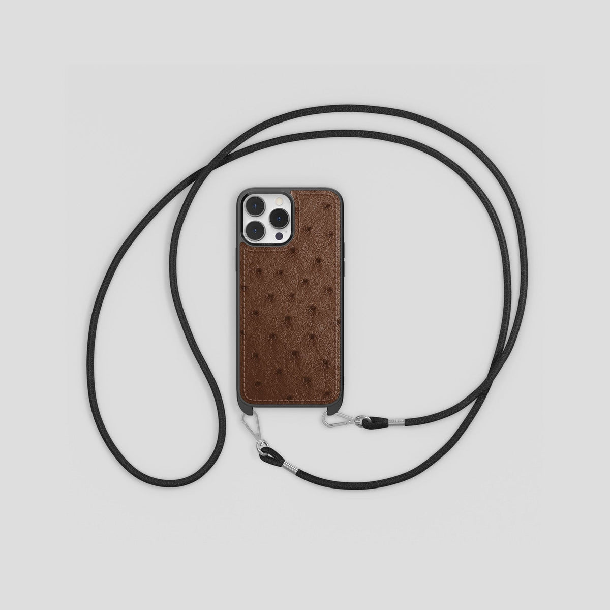 Chocolate iPhone 13 Pro Max Crossbody Case Ostrich -6 | Chocolate