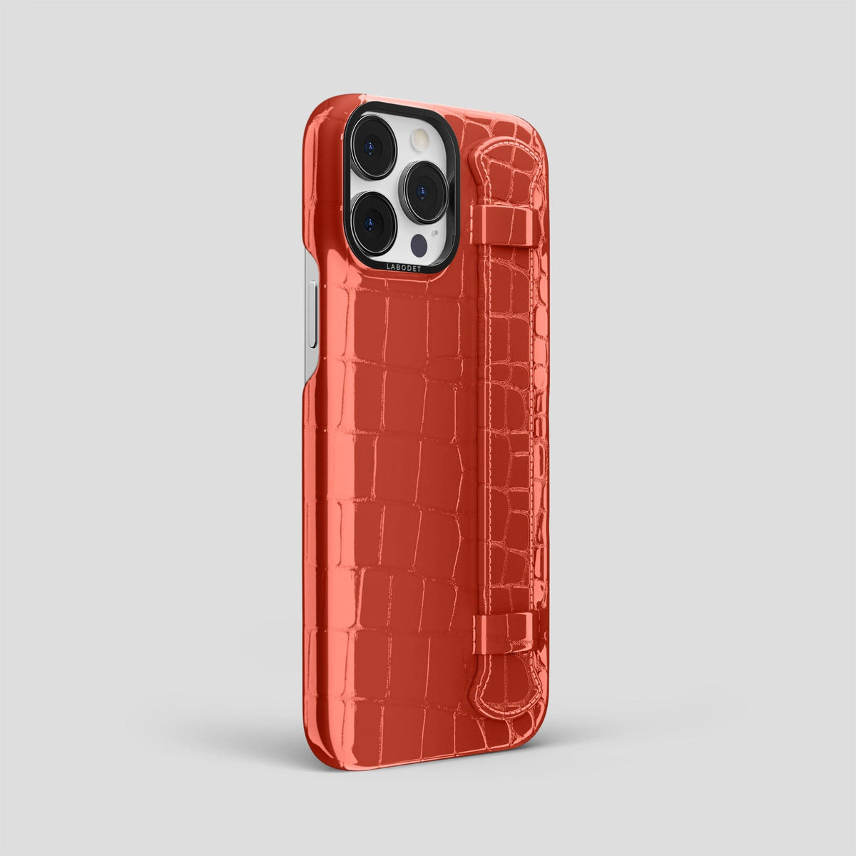 Coral Orange iPhone 13 Pro Max Case Shiny Alligator with Black Metal -2 | Coral-Orange-Black