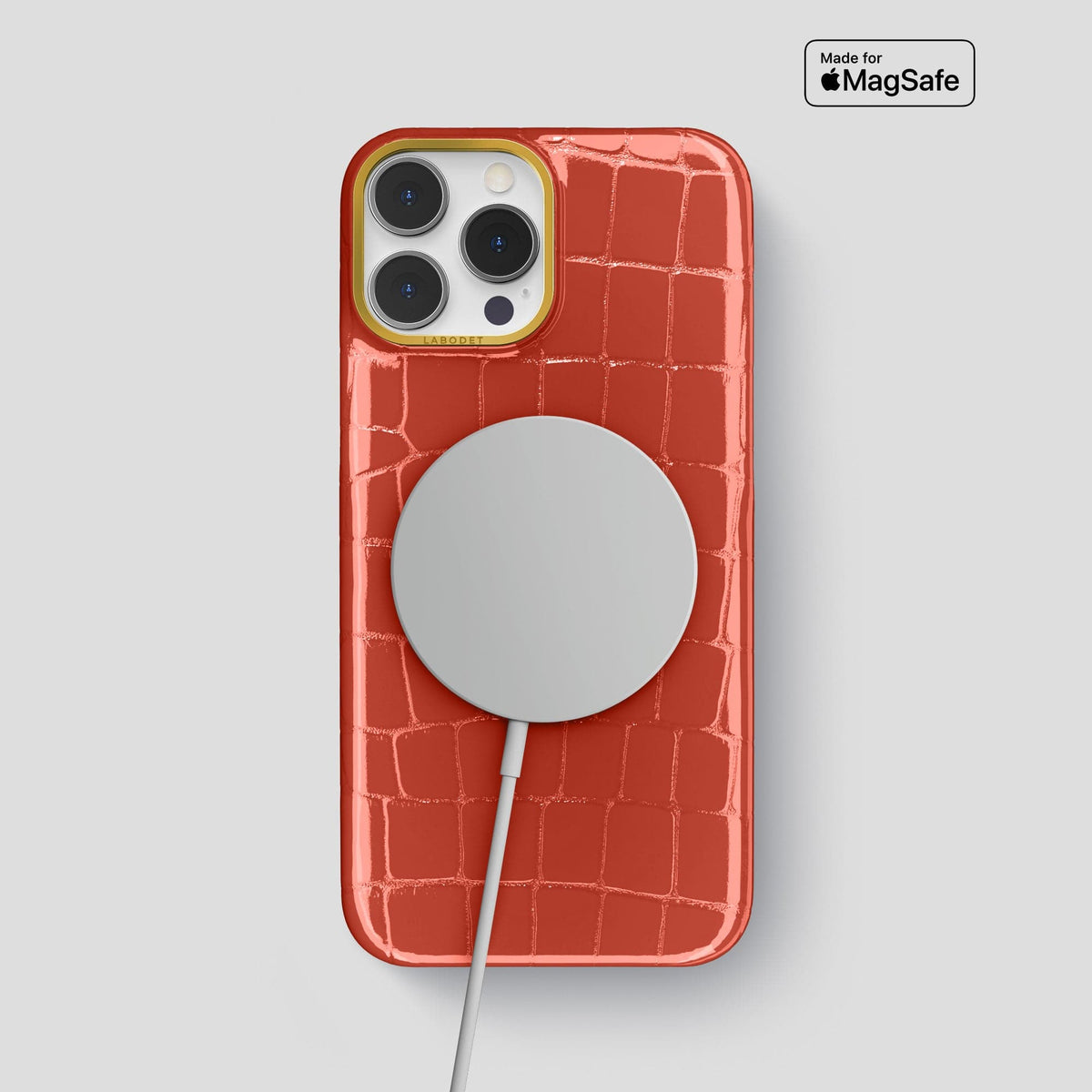 Coral Orange iPhone 13 Pro Max Classic Case with Gold Metal -5 | Coral-Orange-Gold